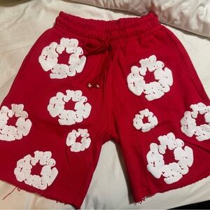 Men's Red Athletic Shorts with White Floral Print